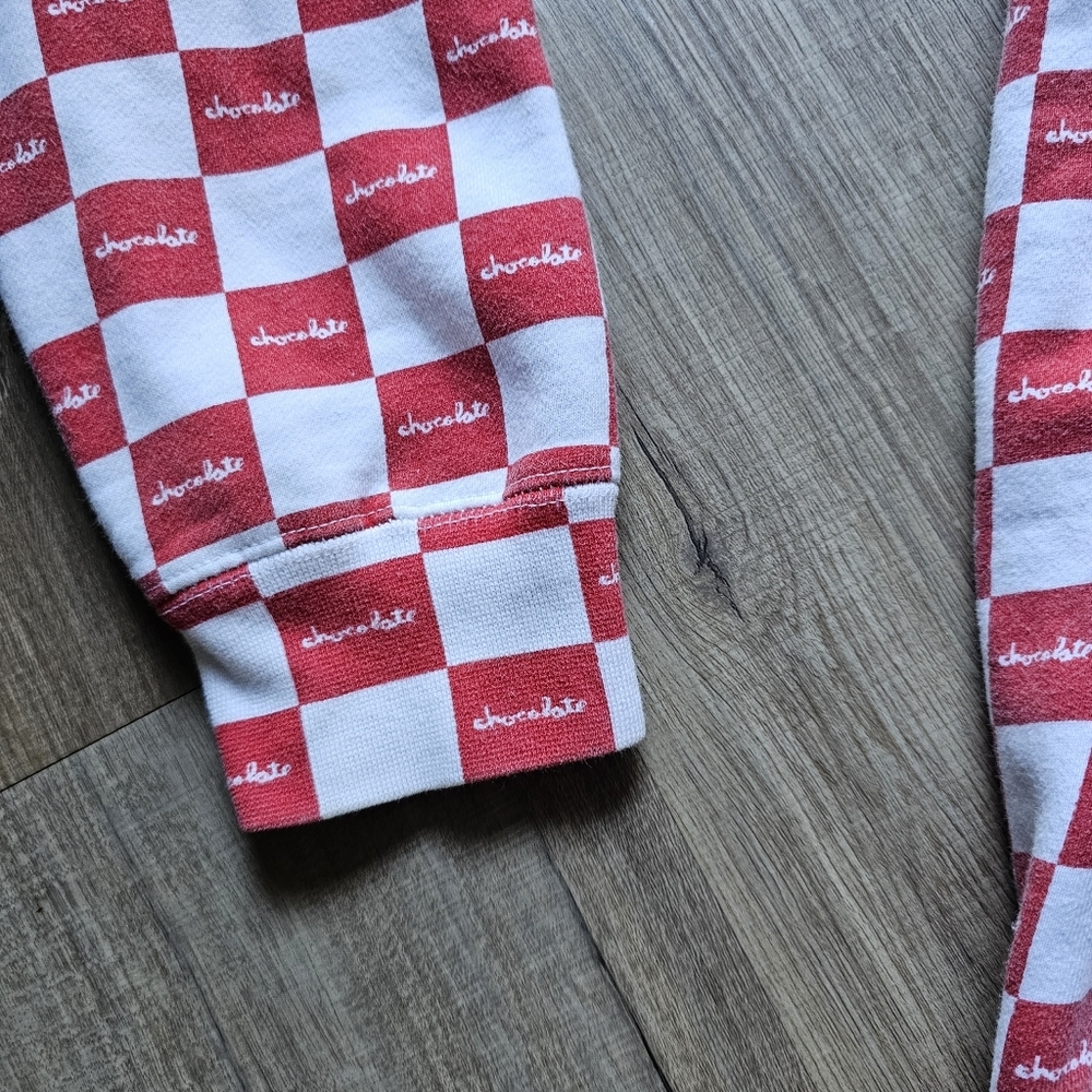 Chocolate skateboards hoodie full zip Small red white checkered Y2K pock… - Picture 3 of 6